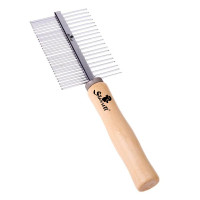 SE-6149  Pups & Pets Double Sided Stainless Steel with Wood Handle Grooming Comb for Dog, Cats and Pets