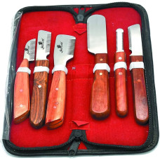 SE-6650 Professional Stripping Knife kit (6 Pieces Set) for Dogs & Pets, Wooden Handle Grip with Stainless Steel Blade (Right Handed) (Red)